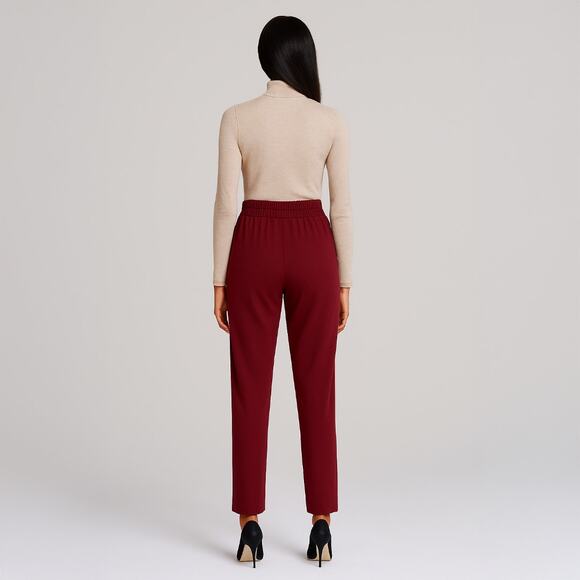 A293-C • High-Rise Knit Ankle Trousers in Deep Burgundy - Picture 4 of 6